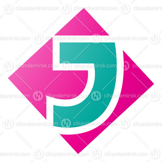 Magenta and Persian Green Square Diamond Shaped Letter J Icon