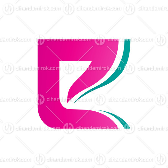 Magenta and Persian Green Wavy Layered Letter E Icon