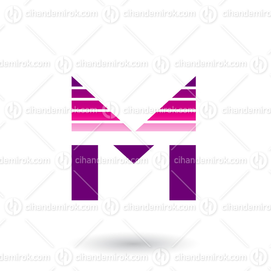Magenta and Purple Spiky Letter M with Horizontal Stripes