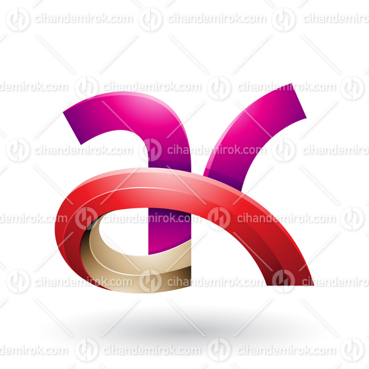 Magenta and Red 3d Bold Curvy Letter A and K Vector Illustration