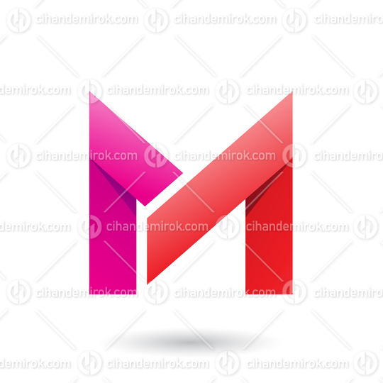Magenta and Red Folded Paper Letter M Vector Illustration
