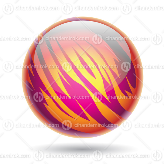 Magenta and Yellow Glossy Planet Like Sphere with Stripes