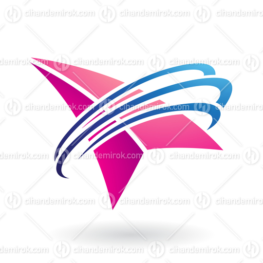Magenta Arrow Shape with Blue Rings Reminiscent of Paper Airplane 