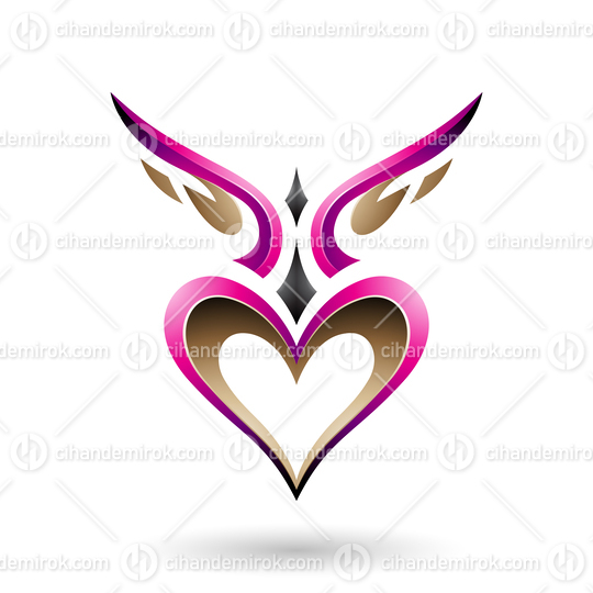 Magenta Bird Like Winged Heart with a Shadow Vector Illustration