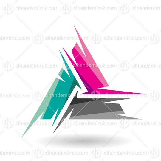 Magenta Black and Green Shaded Rough Triangle Design for Letter A