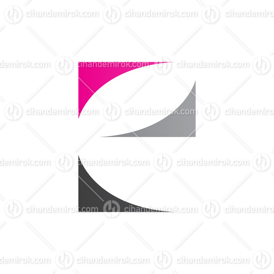 Magenta Black and Grey Lowercase Letter E Icon with Curvy Triangles