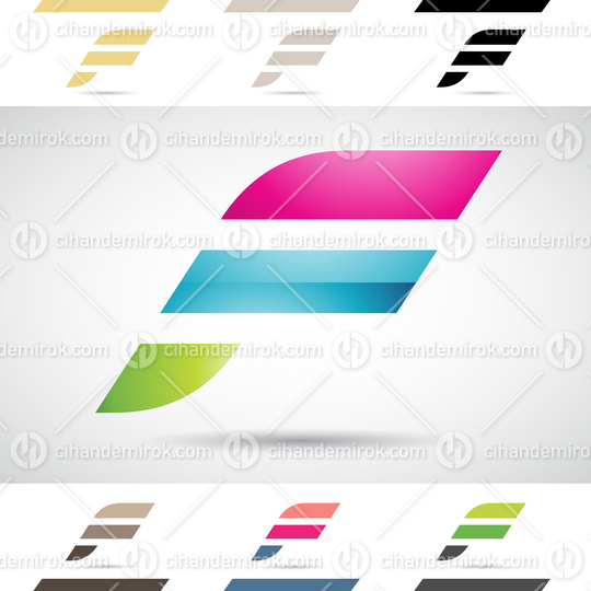 Magenta Blue and Grey Abstract Glossy Logo Icon of Letter F with Italic Stripes