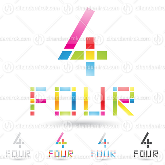 Magenta Blue Green and Red Abstract Logo Icon of Number 4 with Dashed Lines