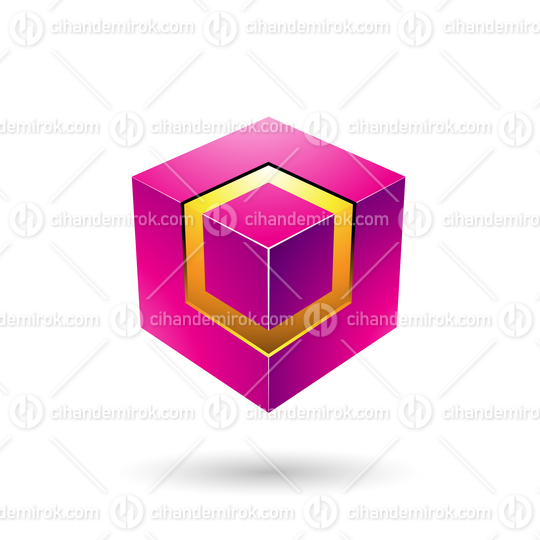 Magenta Bold Cube with Glowing Core Vector Illustration