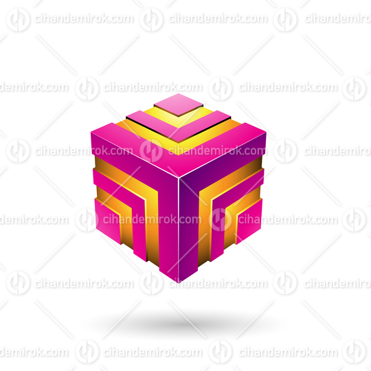 Magenta Bold Striped Cube Vector Illustration