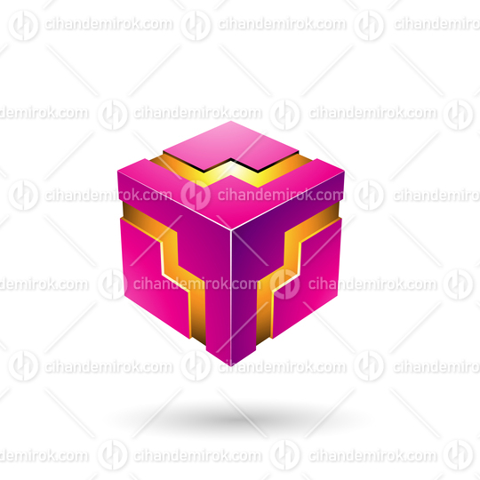 Magenta Bold Zigzag Cube Vector Illustration