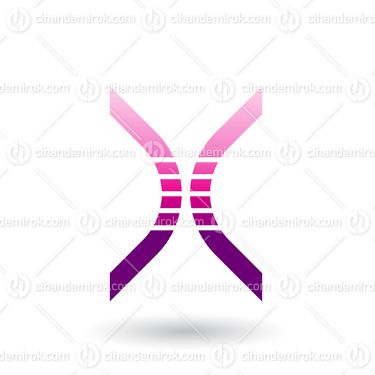 Magenta Bow Shaped Striped Icon for Letter X Vector Illustration