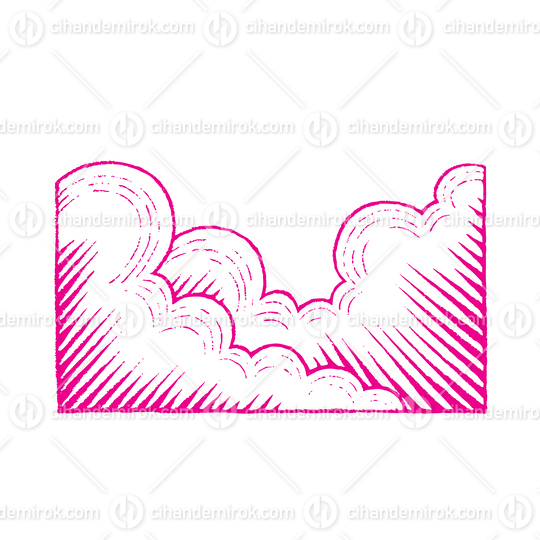 Magenta Colored Vectorized Ink Sketch of Clouds Illustration