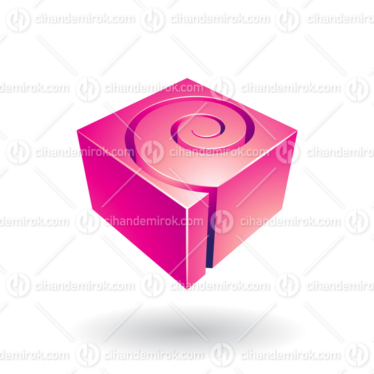 Magenta Cubical Shiny Shape with a Spiral Hole