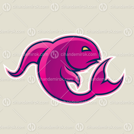 Magenta Curvy Fish or Pisces Icon Vector Illustration