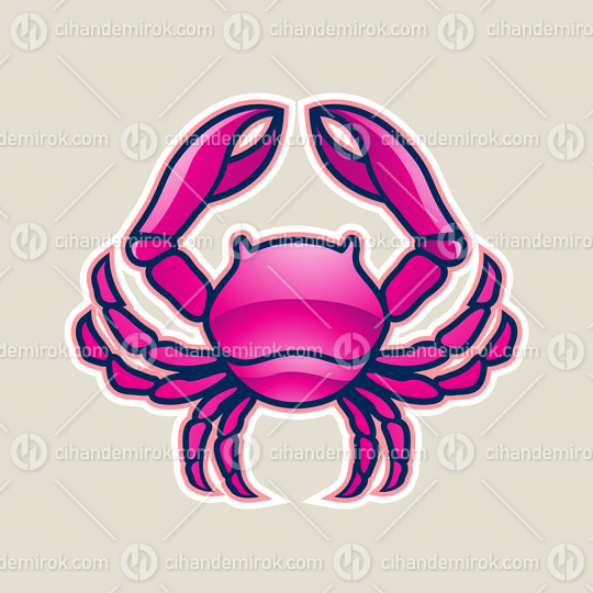 Magenta Glossy Crab or Cancer Icon Vector Illustration