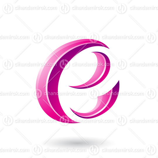 Magenta Glossy Crescent Shape Letter E Vector Illustration