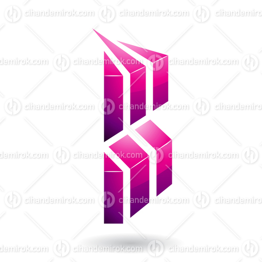Magenta Glossy Embossed Striped Letter B Icon with Shadow