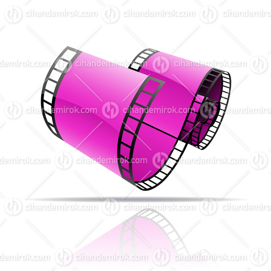 Magenta Glossy Film Reel Icon with Shadow and Reflection