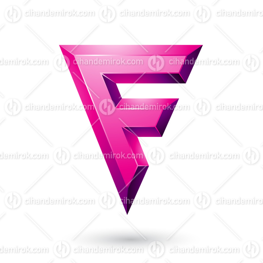 Magenta Glossy Geometrical Letter F Vector Illustration