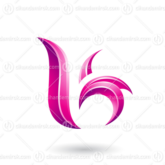 Magenta Glossy Leaf Shaped Letter B or K Vector Illustration