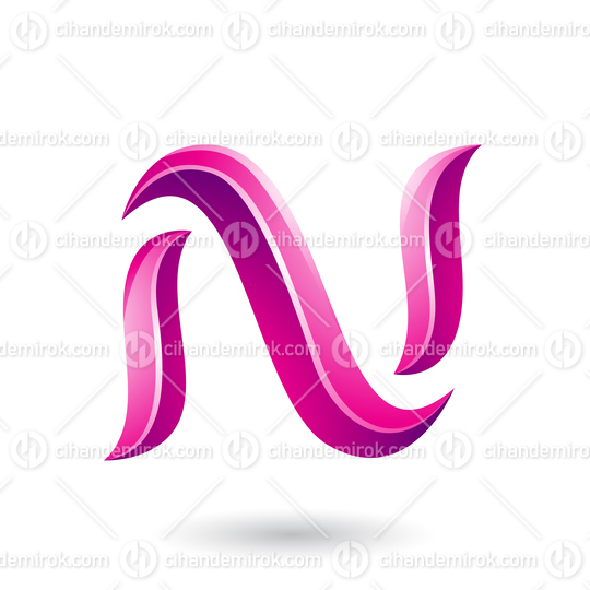 Magenta Glossy Snake Shaped Letter N Vector Illustration