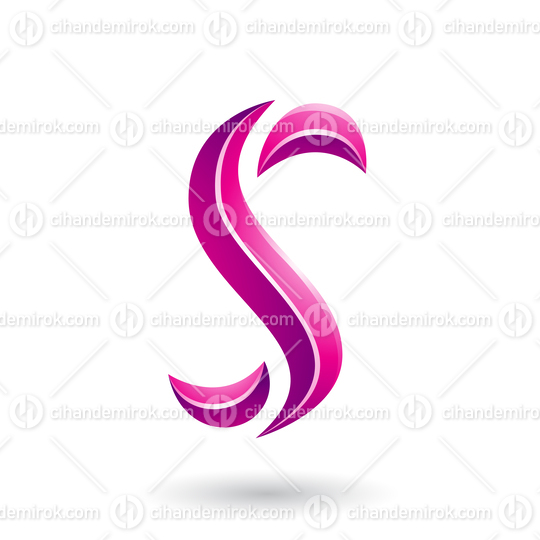 Magenta Glossy Snake Shaped Letter S Vector Illustration