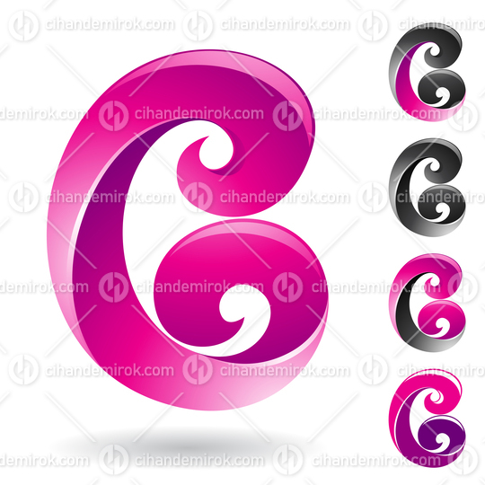 Magenta Layered Letter C or B Icon with Curled Tips