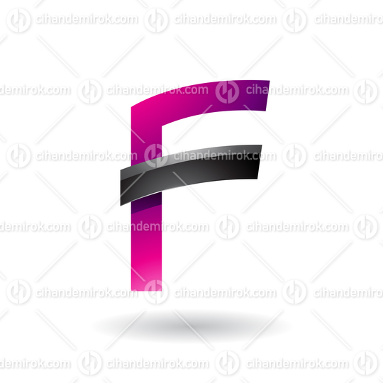 Magenta Letter F with Black Glossy Stick Vector Illustration
