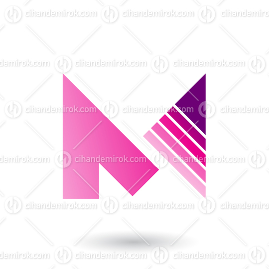 Magenta Letter M with a Diagonally Striped Triangle