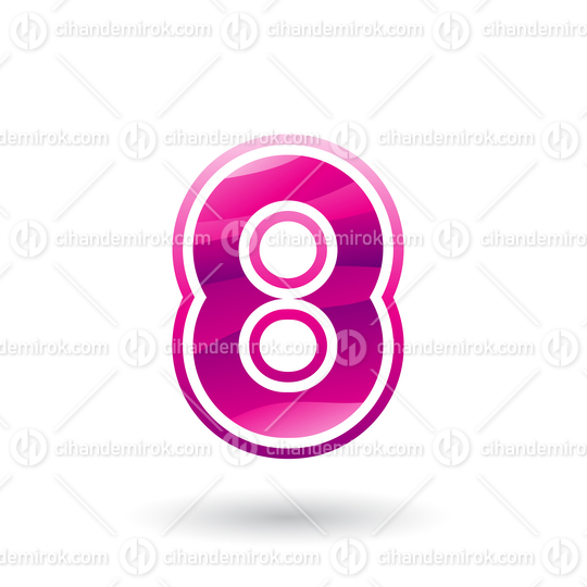 Magenta Round Striped Icon for Number 8 Vector Illustration