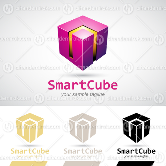 Magenta Shiny 3d Smart Cube Logo Icon