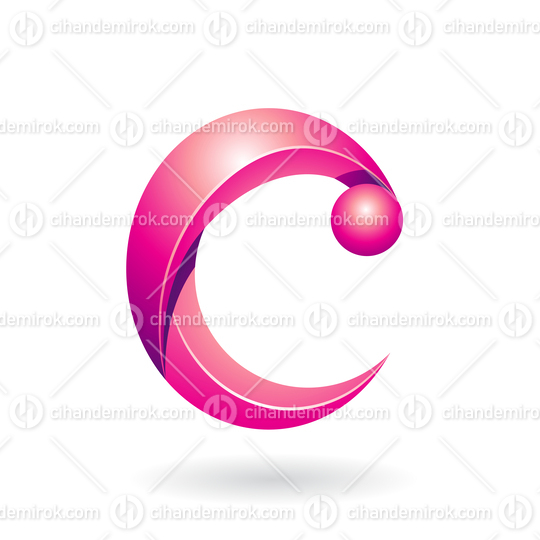 Magenta Shiny Two Piece Letter C with Pom Pom Shaped Tip