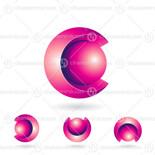 Magenta Spherical 3d Bold Two Piece Letter C Icon