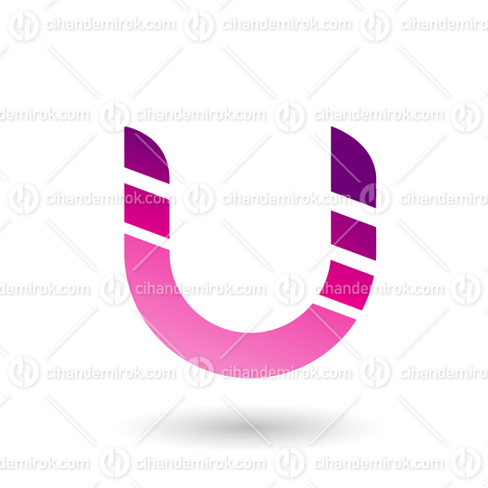 Magenta Striped Bold Icon for Letter U Vector Illustration
