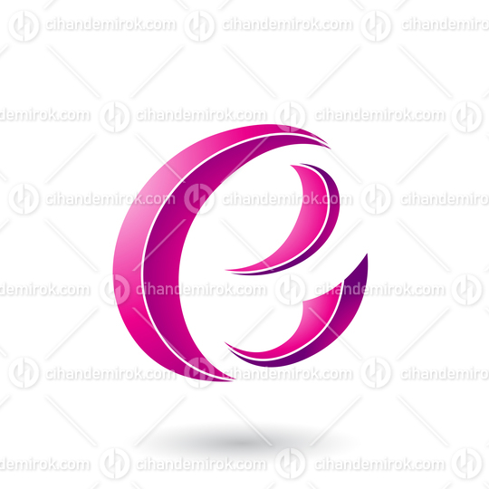 Magenta Striped Crescent Shape Letter E Vector Illustration