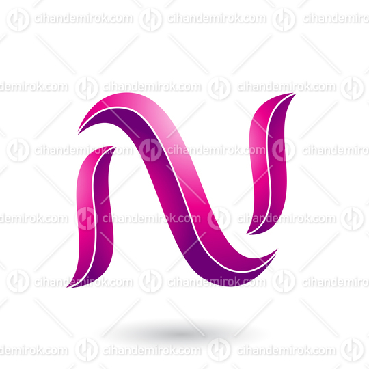 Magenta Striped Snake Shaped Letter N Vector Illustration