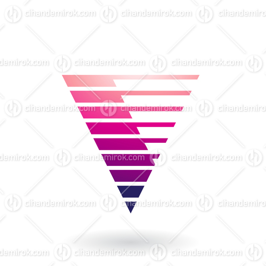 Magenta Triangular Icon for Letter V with Thin and Thick Horizontal Stripes