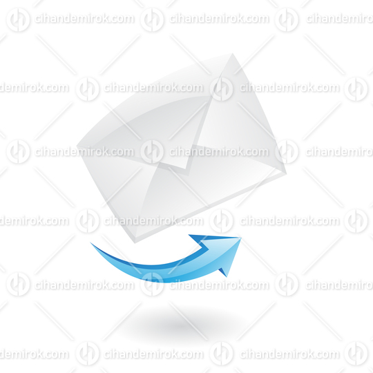 Mail or Email Icon with a White Envelope and Blue Arrow