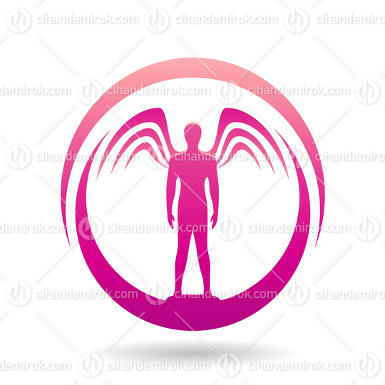 Man with Open Arms and Wings Magenta Icon Vector Illustration
