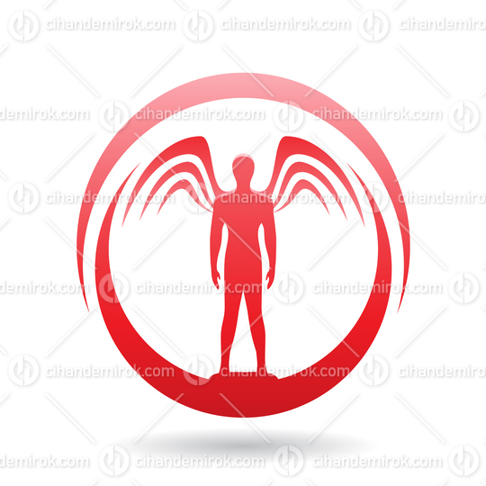 Man with Open Arms and Wings Red Icon Vector Illustration