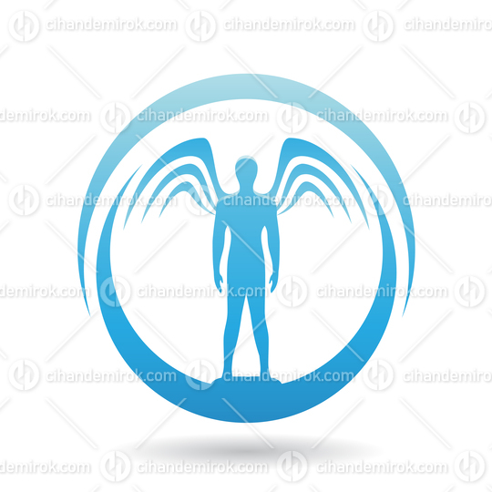 Man with Wings and Open Arms Blue Icon Vector Illustration