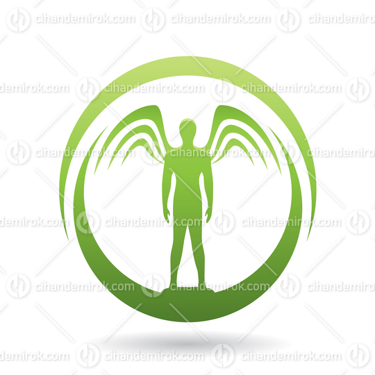 Man with Wings and Open Arms Green Icon Vector Illustration