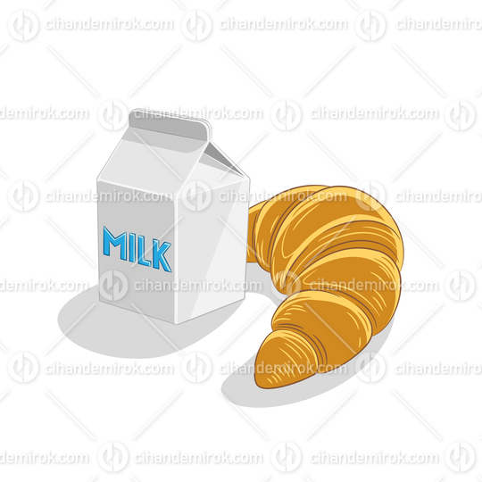 Milk and Croissant Breakfast Vector Illustration