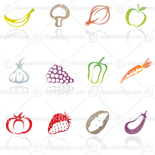 Minimalistic Colorful Fruit and Vegetable Icons