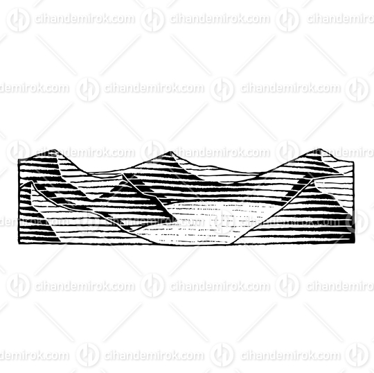Mountains and Sea, Scratchboard Engraved Vector