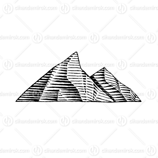 Mountains, Scratchboard Engraved Vector