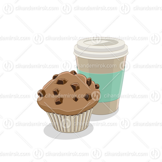 Muffin and Paper Coffee Cup Breakfast Vector Illustration