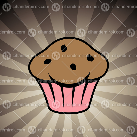 Muffin Icon on a Brown Striped Background