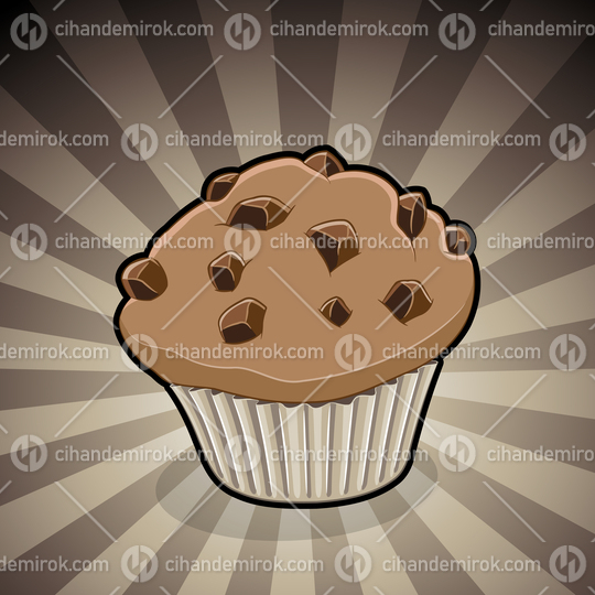 Muffin Illustration on a Brown Striped Background